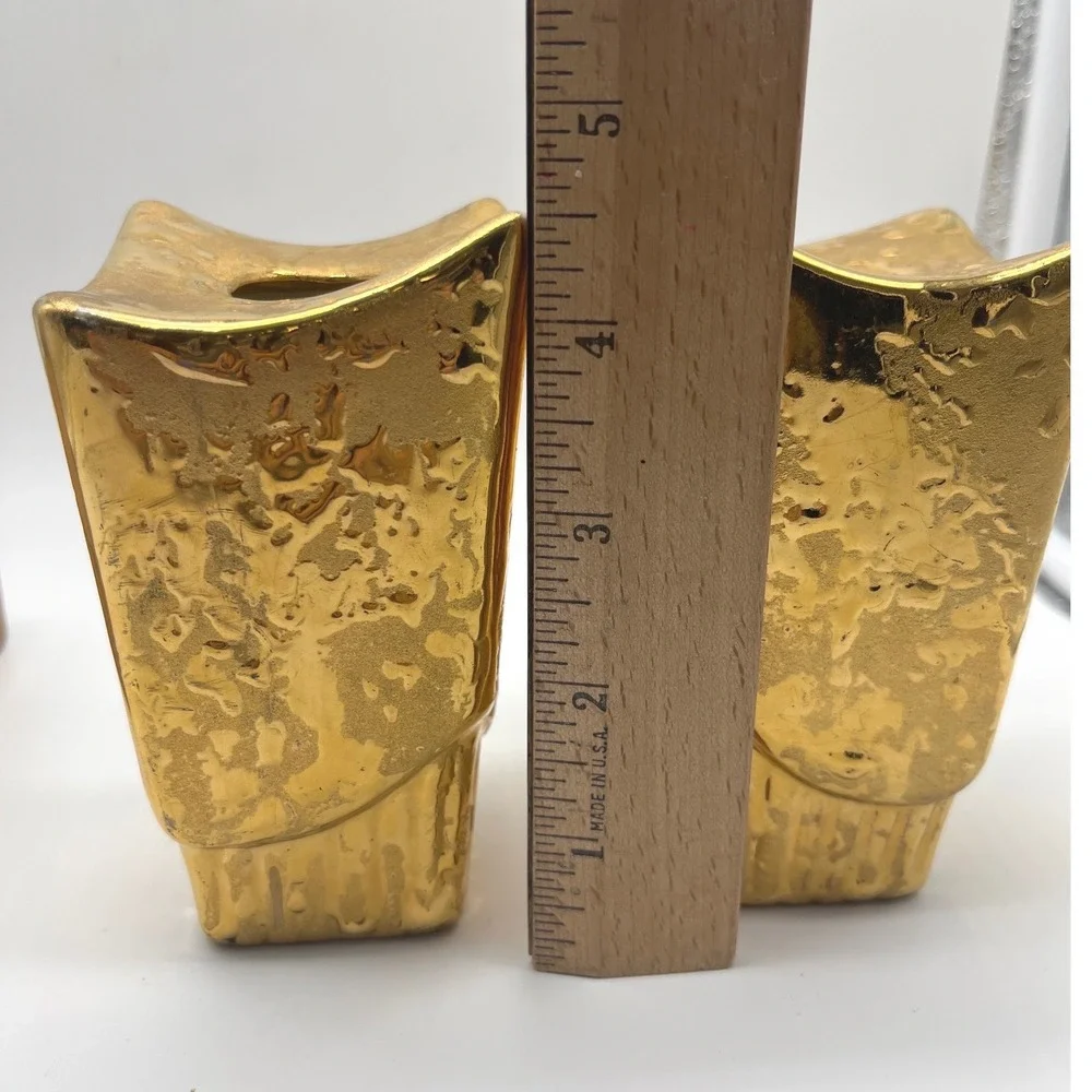 Midcentury Weeping Gold Porcelain Candle holders Hollywood Regency  Glam 50s set